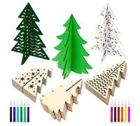 Unfinished Wooden Christmas Trees, 3D Unfinished Crafts, 48 Pieces, DIY Wooden Christmas Tree Cutouts with Colour Markers Set, for Table Decoration, Painting, Kitchen, Home, Bedroom