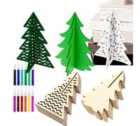 Unfinished Wooden Christmas Trees | 3D Unfinished Crafts - 48 Pieces DIY Wooden Christmas Tree Cutouts with Colour Markers Set - For Table Decoration Painting Kitchen Home Bedroom