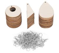 Unfinished Wooden Earrings, 60 Pcs Triangular Teardrop Round Shapes Wood Earring Blanks Set with Earring Hooks Jump Rings DIY Pendants Handmade Supplies