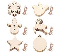 Unfinished Wooden Ornaments 60Pcs Christmas Wood Ornaments Hanging Embellishments Crafts for DIY, Snowman Snowflake Reindeer Wooden Bauble Hanging Decor Christmas Wedding Party DIY Craft