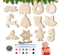 Unfinished Wooden Ornaments for Christmas | Holiday Decoration Making Kit - Unfinished Christmas Ornaments Making Kit for Handcrafting Holiday Classroom Fireplace Ceiling