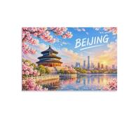 Unframe-Beijing Cityscape with Cherry Blossoms Wall Art for Home Decor | A practical printed canvas picture choice for on a feature wall; it fits everyday interior use in compact or open spaces