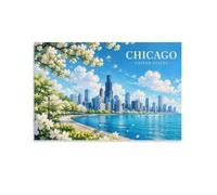 Unframe-Chicago Skyline with Cherry Blossoms Wall Art for Home Decor | A practical canvas print choice for entrance area; it supports a balanced wall display in compact or open spaces