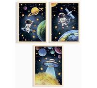 [UNFRAMED] 3 PCS Picture Set for Outer Space Room Decor for Boys, Space Themed Bedroom Decor, Space Nursery Decor for Kids, Space Decor for Boys Room, Wall Decor Boys Bedroom, Space Themed Décor