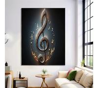 Unframed Black And Gold Wall Art Poster, 3D Wood Grain Musical Notes Canvas Wall Decor, 40X50Cm Poster Prints, Retro Illustration Pictures Artwork Home Accessories For Living Room Bedroom Office