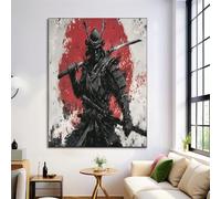 Unframed Black And White Wall Art Poster, Ink Samurai Canvas Wall Decor, 60X80Cm Poster Prints, Japanese Graffiti Pictures Artwork Home Accessories For Living Room Bedroom Office