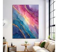 Unframed Blue And Pink Wall Art Poster, Watercolor Crackle Canvas Wall Decor, 30X40Cm Poster Prints, Gold Foil Marble Pictures Artwork Home Accessories For Living Room Bedroom Office