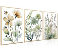 Unframed Boho Floral Wall Art Sage Minimalist Green Bathroom Poster Wall Decor Generic Watercolor Botanical Prints Canvas Painting Floral Wildflower Picture for Bedroom living Room 16x24 Inch Set of 3