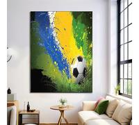 Unframed Canvas Print Wall Art Set Abstract Football Fine Art Decorative Olive Green Poster Canvas Painting Ink-Splashed Brazilian Flag For Living Room, Bedroom, Office - 24X35In