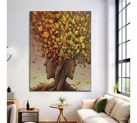Unframed Canvas Print Wall Art Set Autumn Leaves Fine Art Decorative Sepia Poster Canvas Painting Abstract Branches For Living Room, Bedroom, Office - 24X35In