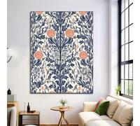 Unframed Canvas Print Wall Art Set Nordic Flowers Fine Art Decorative Navy Blue Poster Canvas Painting Retro Plants For Living Room, Bedroom, Office - 20X28In
