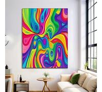 Unframed Canvas Print Wall Art Set Psychedelic Stripes Fine Art Decorative Teal Poster Canvas Painting Abstract Swirls For Living Room, Bedroom, Office - 20X28In