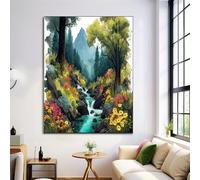 Unframed Canvas Print Wall Art Set Rocky River Fine Art Decorative Turquoise Poster Canvas Painting Mountain Forest For Living Room, Bedroom, Office - 28X39In