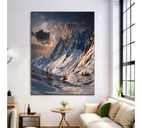 Unframed Canvas Print Wall Art Set Snowy Mountains Fine Art Decorative Sepia Poster Canvas Painting Sky View For Living Room, Bedroom, Office - 16X24In