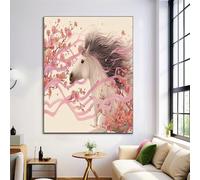 Unframed Canvas Print Wall Art Set Spring Cherry Blossoms Fine Art Decorative Beige Poster Canvas Painting Fantasy Animals For Living Room, Bedroom, Office - 31X47In