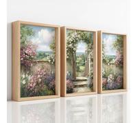 Unframed Canvas Prints Wall Art Set, Countryside Pastoral Pictures for Wall Decor, Artwork Garden Flowerbed Flower Wall Archway Path for Living Room Bedroom Office Bathroom Toilet A2 | 42 x 59.4 cm