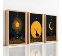 Unframed Canvas Prints Wall Art Set, Fantasy Magical Wall Decor Picture, Artwork Print Silhouette Moon Sun Starry Sky Deer Stag for Living Room Bedroom Office Bathroom Toilet 40 x 60 cm | 16" x 24"