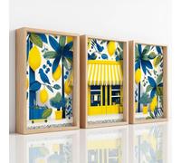 Unframed Canvas Prints Wall Art Set, Mediterranean Pictures for Wall Decor, Artwork Citrus Lemon Yellow Fantasy Surreal Bright Navy Blue for Living Room Bedroom Office A4 | 21 x 29.7 cm
