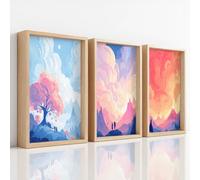 Unframed Canvas Prints Wall Art Set, Surreal Dreamy Pictures for Wall Decor, Artwork Magical Tree Sky Cloud Couple Epic for Living Room Bedroom Office Bathroom Toilet 30 x 40 cm | 12" x 16"