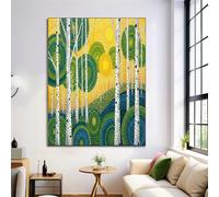 Unframed Canvas Wall Art 31X47 Inch Abstract Polka Dot Birch Forest Medieval Landscape Artwork Wall Canvas Pictures For Living Room Bedroom Hallway Home Decoration Yellow-Green Prints Posters