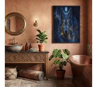 UnFramed Canvas Wall Art 50 x 70 cm Dark Blue Fantasy Animal Style Starry Sky Wolf Head Full Moon Artwork Prints for Walls Wall Canvas Pictures for Living Room Bedroom Hallway Walls Decoration