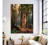 UnFramed Canvas Wall Art - Brownish-Yellow Nature Photography, Forest Deer Printed paintings, Whimsical Walls Decoration for Living Room, Bedroom Pictures for Wall or Prints for Walls - 30 x 40 cm