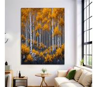 UnFramed Canvas Wall Art Natural Scenery Painting Poster Canvas Prints Wall Artwork Yellow Wildflowers In The Birch Forest Pictures for Living Room Bedroom Bathroom Hallway Home Walls Decor 60 x 90 cm