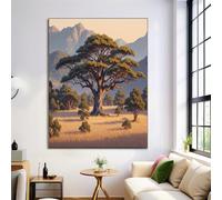 UnFramed Canvas Wall Art Realistic Landscape Painting Poster Canvas Prints Wall Artwork Yellow-Green Trees On The Grassland Pictures for Living Room Bedroom Hallway Home Walls Decor 50 x 70 cm