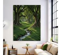 UnFramed Canvas Wall Art Stream Flows Through The Forest Canvas Print Natural Landscape Green Picture Painting Poster for Living Room Bedroom Bathroom Corridor Home Wall Decoration 30 x 40 cm