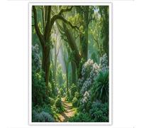 Unframed Canvas Wall Art - Sunlight Filters Through The Tree Canopy Canvas Artwork Waterproof Modern Print Dense Forest Wall Decoration for Living Room, Bedroom Hallway Office, 40x60cm, Emerald Green