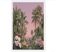 UnFramed Canvas Wall Art Tropical Plants Painting Poster Canvas Prints Wall Artwork Pink Yellow Flowering Palm Tree Pictures for Living Room Bedroom Bathroom Hallway Home Walls Decor 80 x 120 cm