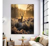 UnFramed Canvas Wall Art - Yellow Natural Photography Style, Male Deer Grassland Forest Printed paintings, Whimsical Walls Decoration for Living Room, Bedroom Pictures for Wall or Prints- 40 x 50 cm