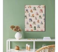 Unframed Cartoon Canvas Wall Art Prints, 32x47in Little House Illustration Wall Decor Canvas Artwork Posters for Home Living Room Office Decor Gift, Beige