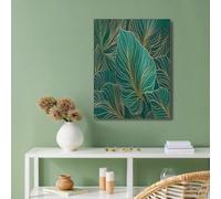 Unframed Gold Thread Leaves Wall Art Poster Luxury Canvas Prints, Emerald Green Walls Poster Home Decoration for Bathroom Bedroom Living Room Decor 12x16in