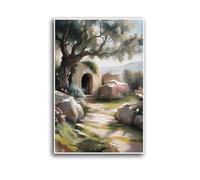 Unframed Jesus Christ Empty Tomb Christian Art He is Risen Easter Decorations - Charming Spring Home Decor for Entryway or Living Room Bedroom Nursery Easter Celebrations 12" L x 8" W