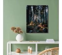 Unframed Nature Landscape Canvas Wall Art Prints, 28x39in Light Shadow Forest Wall Decor Canvas Artwork Posters for Home Living Room Office Decor Gift, Dark Green