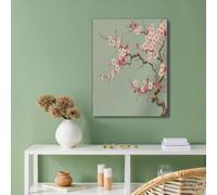 Unframed Plum Blossoms Tree Branches Wall Art Poster Japan Painting Canvas Prints, Light Green Walls Poster Home Decoration for Bathroom Bedroom Living Room Decor 20x28in