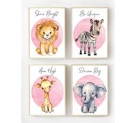 [UNFRAMED] Set of 4 Safari Bedroom Accessories with Animal Prints for Nursery, Wall Art and Safari Decoration (A4)
