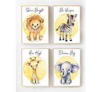 [UNFRAMED] Set of 4 Safari Nursery Bedroom Accessories and Perfect Jungle Bedroom Accessories with Animal Nursery Prints and Baby Animal Prints for Nursery, Wall Art and Safari Decoration (A4)