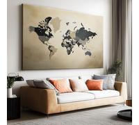 Unframed Shabby Chic World Map Colour Blocks Canvas Wall Art Prints 120L x 80W cm, Vintage Modern Decorative Frameless Painting Poster - Aesthetic Room Decor Artwork for Living Room Bedroom Wall