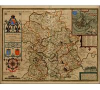 Unframed Vintage Shropshire County Map Print, John Speed 1600s Reproduction with Shrewsbury Town Plan, 42.5 x 33 cm