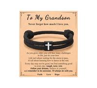 UNGENT THEM Adjustable Cross Bracelet for Son Grandson, Graduation Valentines Christmas Christian Gifts for Boys Teens, 11 inch, no gemstone