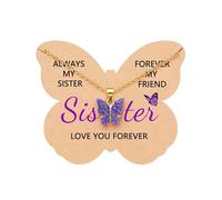 UNGENT THEM Always My Sister Forever My Friend Purple Butterfly Necklace for Sister Birthday Christmas Valentines Mothers Day Gifts, Stainless Steel, No Gemstone