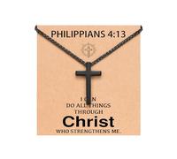 UNGENT THEM Black Cross Necklace for Men Boys, 18Inch Stainless Steel Cross Chain Christian Gifts, 18 Inch, Stainless Steel, No Gemstone