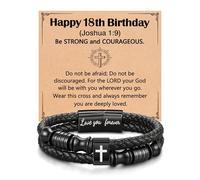 UNGENT THEM Joshua 1:9 Encouraging Christian Birthday Gifts for Boys Teens Men, Bible Verse Leather Cross Bracelet, 8.5 Inch, no gemstone