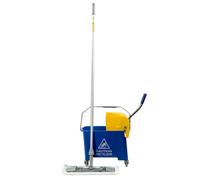 UNGER Floor Cleaning Kit, 15L Double Bucket on Wheels, Flat Mop Microfibre Cover