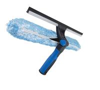 Unger Professional 18" Proflex 2-in-1 Squeegee & Scrubber - Window Cleaning Tool with Pivoting Head - Squeegee for High Access Window Washing, Commercial & Residential Use, Reusable Microfiber Sleeve