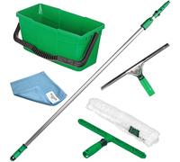 Unger Window Cleaning Kit for Contractors - Professional Glass Cleaning Set with 35cm Squeegee, 35cm Power Washer, 12L Bucket & 1.25m Pole for Windows, Glass & UPVC, AK285