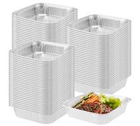 UNGFEI 100 PCS 8inch Square Aluminium Foil Baking Trays, 1200ml Large Tin Foil Tray Containers for Baking Cooking Food Storage Freezing, 20.5x20.5x4.5cm