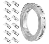 UNGFEI 10m/32.8ft Hose Clips, Stainless Steel Adjustable Tube Clamps with 12 Fasteners, Jubilee Clamp for Pipe Plumbing Tube, Fuel Line